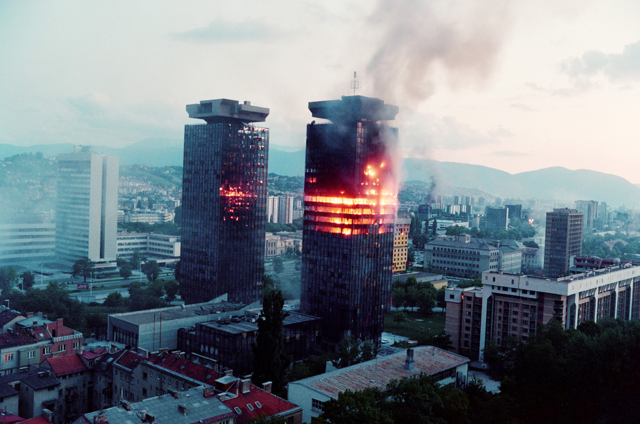 The Momo and Uzeir twin towers burn